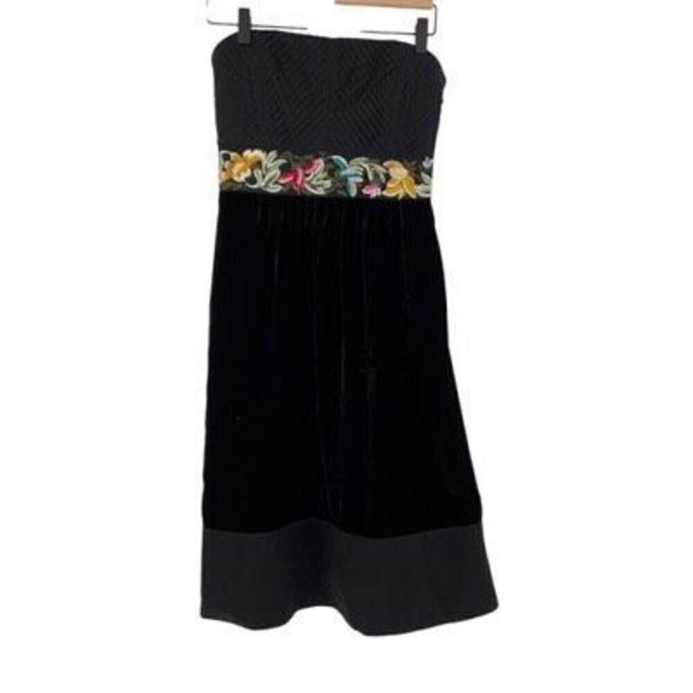 Anthropologie Floreat Velvet Fairy Goth Y2K Strapless Embroidered Floral Silk Bl